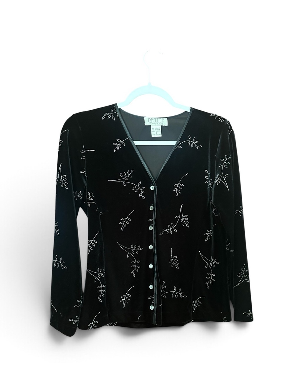 Petite Sophisticate Vintage Velvet Leaf Print Cardigan Size S